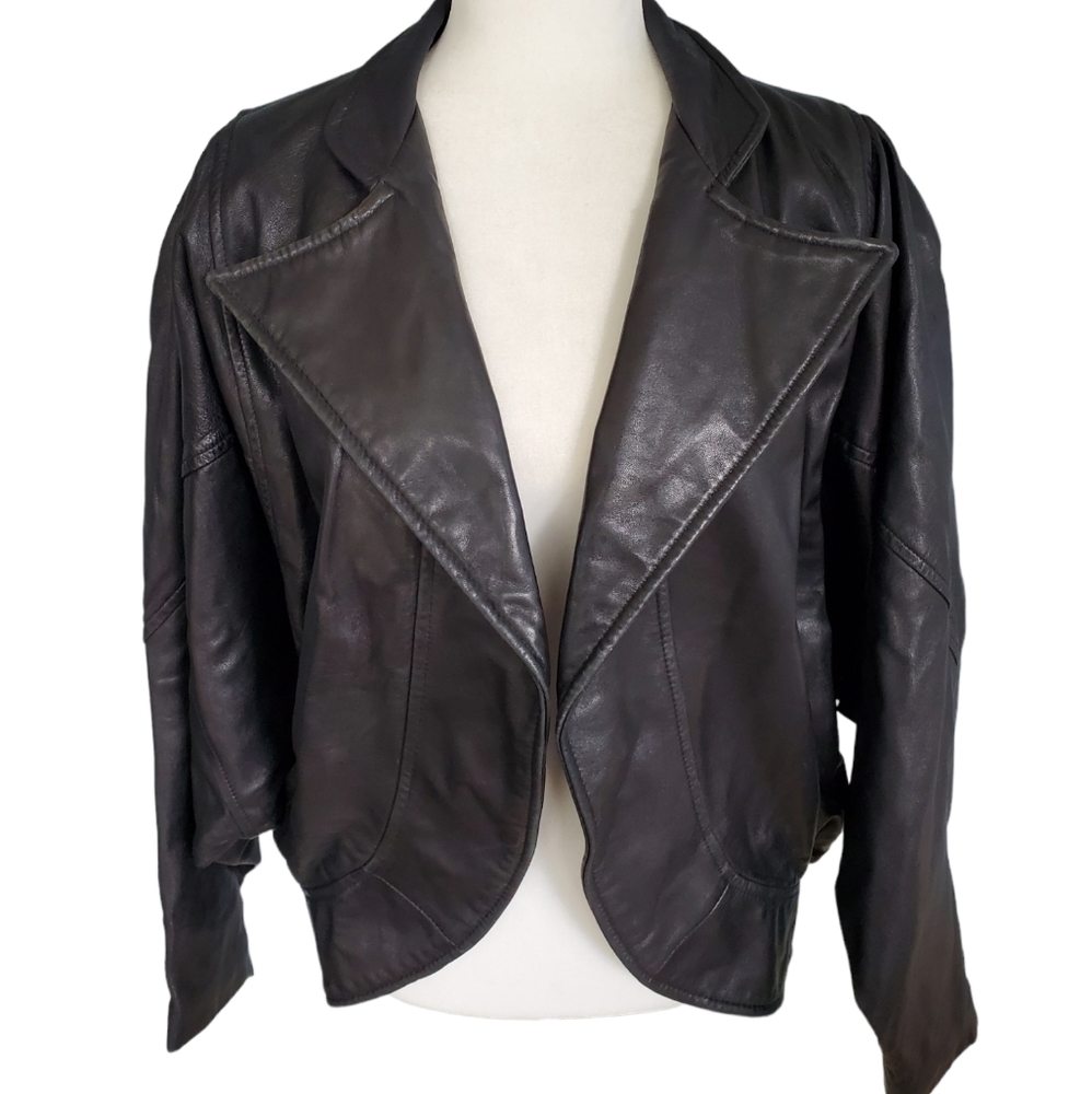 Vintage Buttery Soft Black Leather Batwing Sleeve Jacket - small